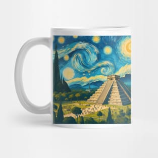 Chichen Itza, Mexico, in the style of Vincent van Gogh's Starry Night Mug